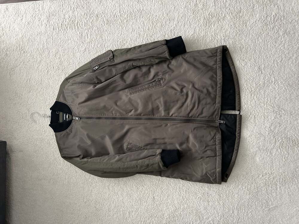 Diesel Longline Padded Bomber Jacket Olive Green and Brown